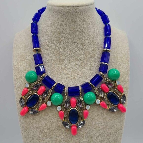 J Crew Chunky Multicolor Lucite or Resin Crystal Necklace NEW!  NWOT! - Picture 1 of 10